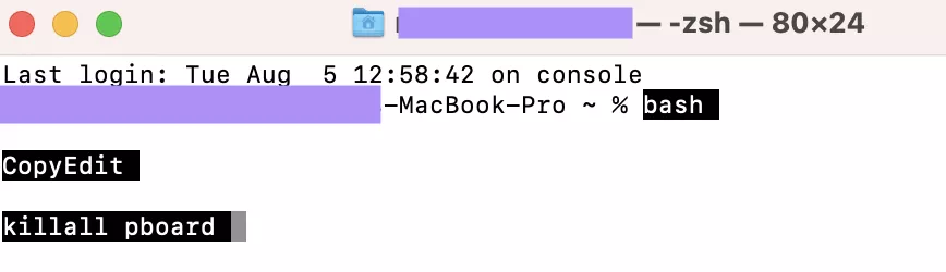 enter the prompt in terminal to reset mac settings