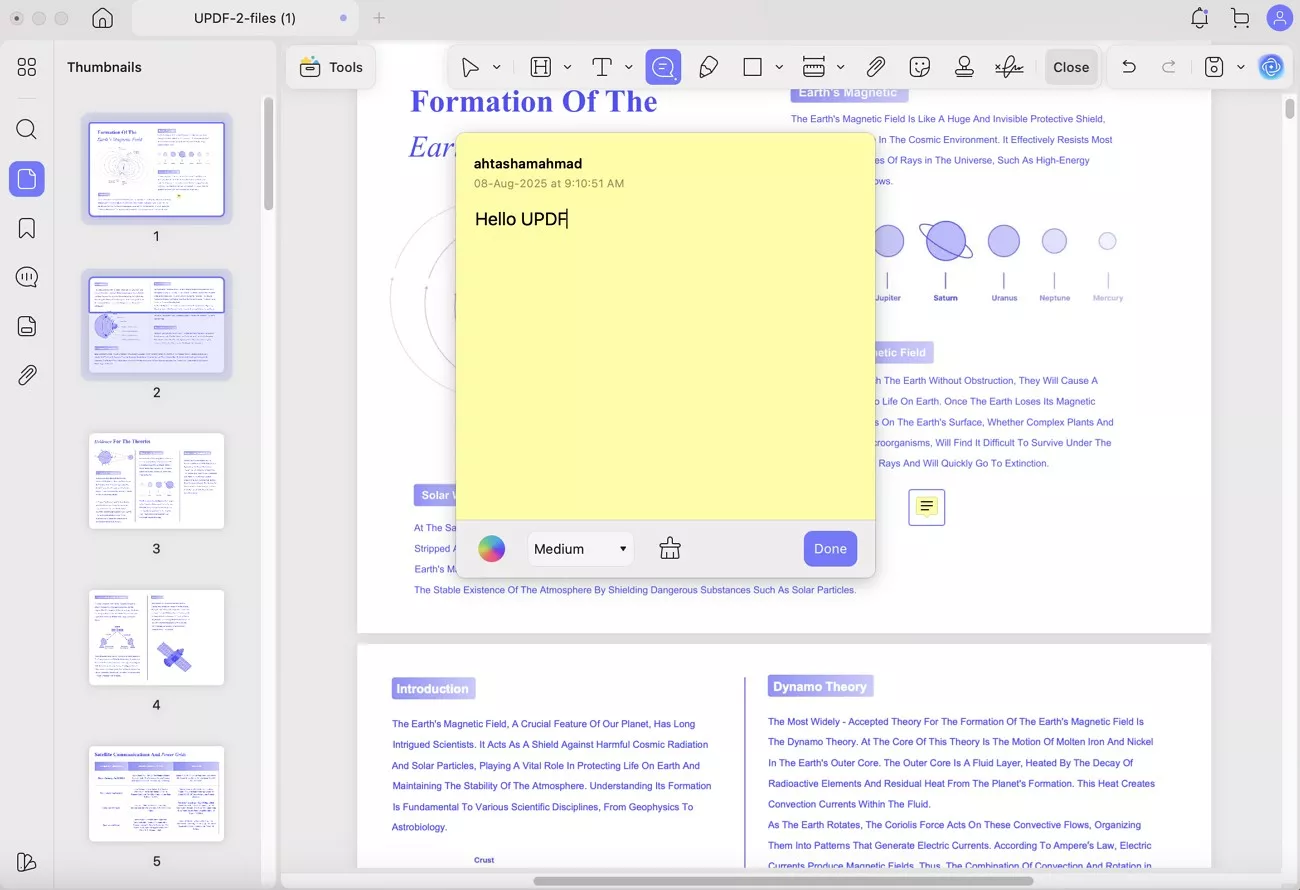 insert notes in the pdf
