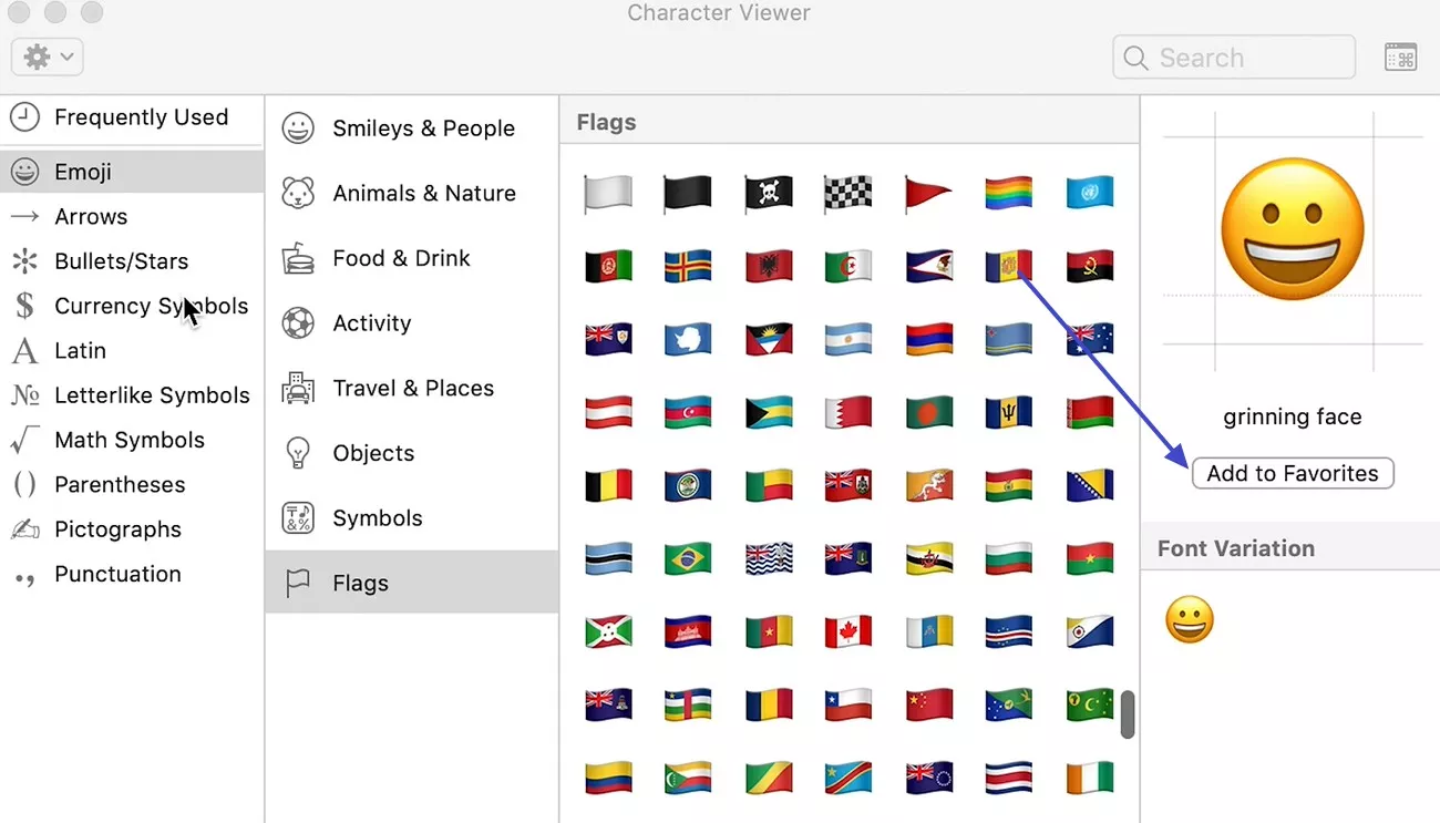add emoji to favorites