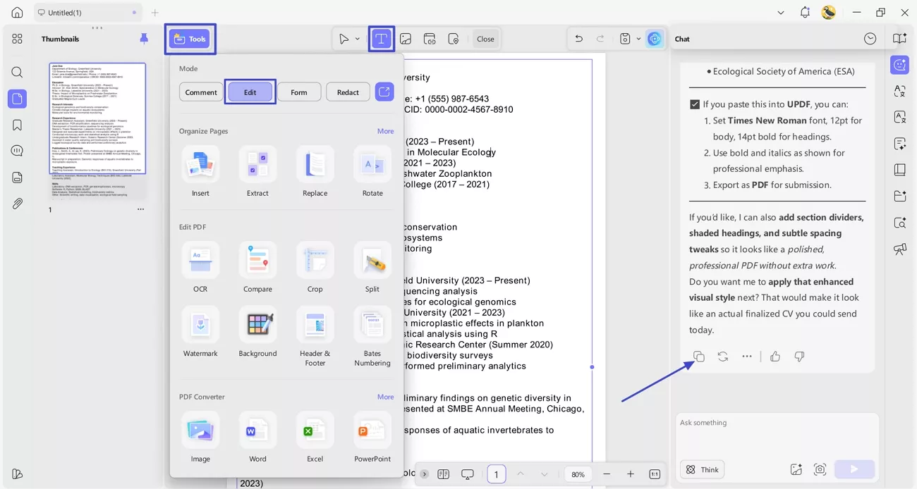 paste cv content pdf document