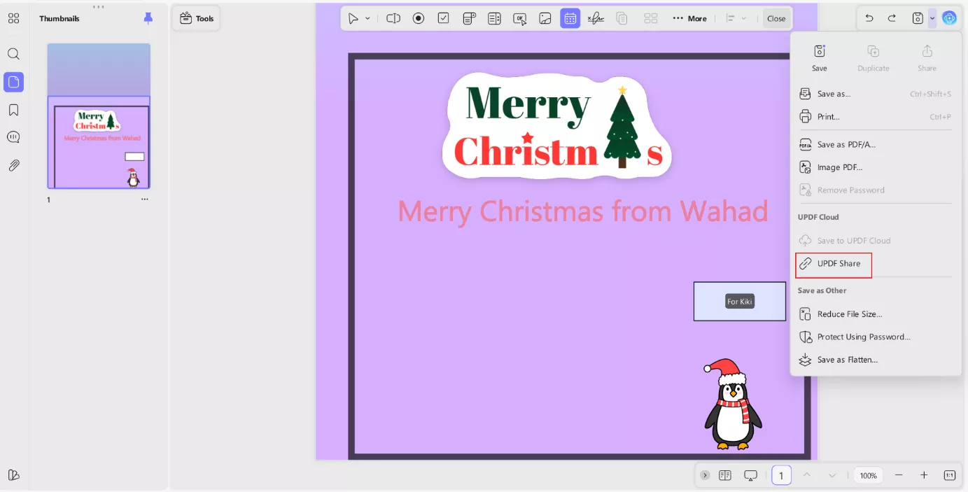 exporting and sharing minted christmas card in updf-2