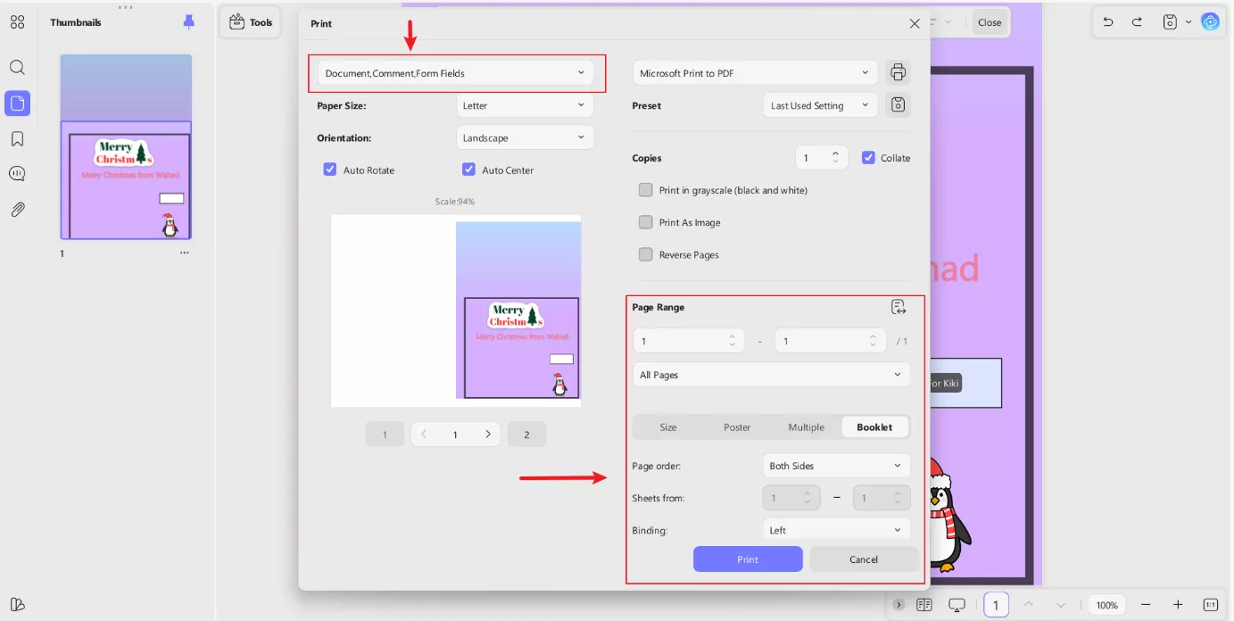 printing minted christmas card using updf print settings