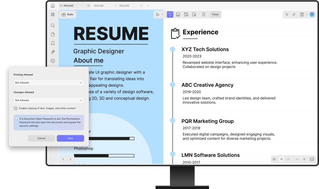 set permissions for PDF
