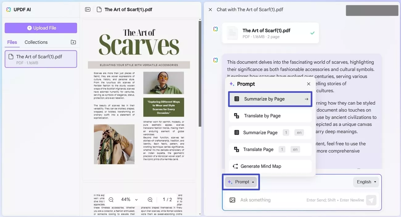UPDF AI's summarize PDF feature