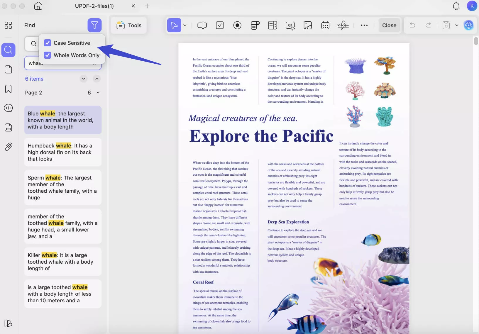 how to search in a pdf on mac case sensitive