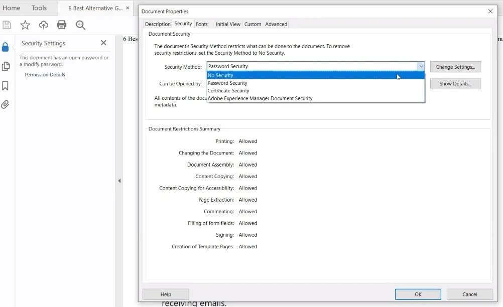 convert protected pdf to word reset the security