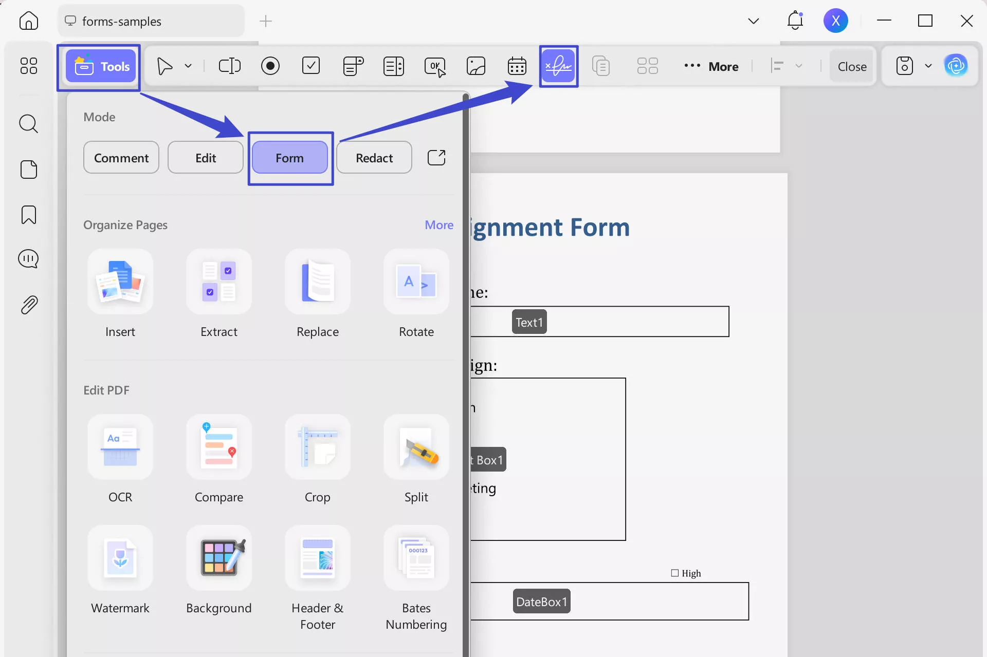 use the prepare form feature to add digital signature