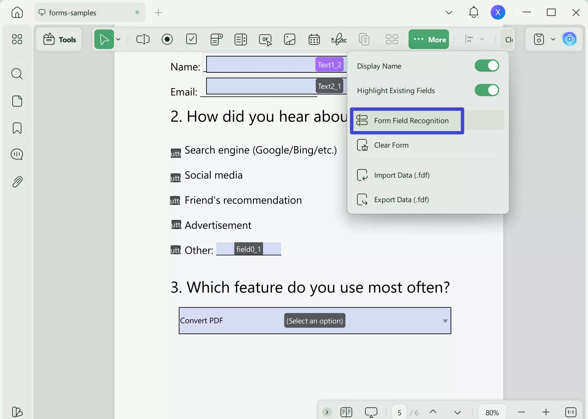 creating a fillable pdf in adobe form field recognition