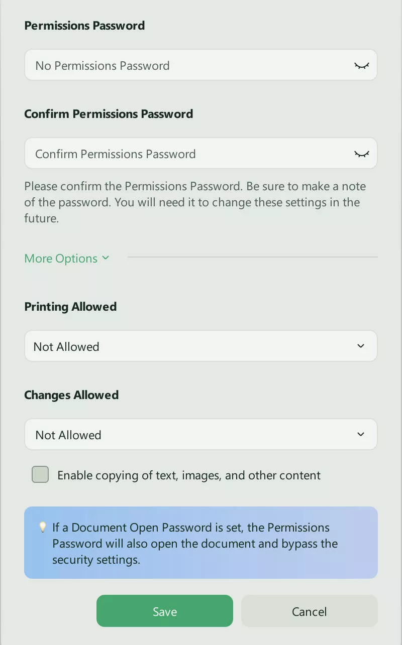what is pdf password apply permission