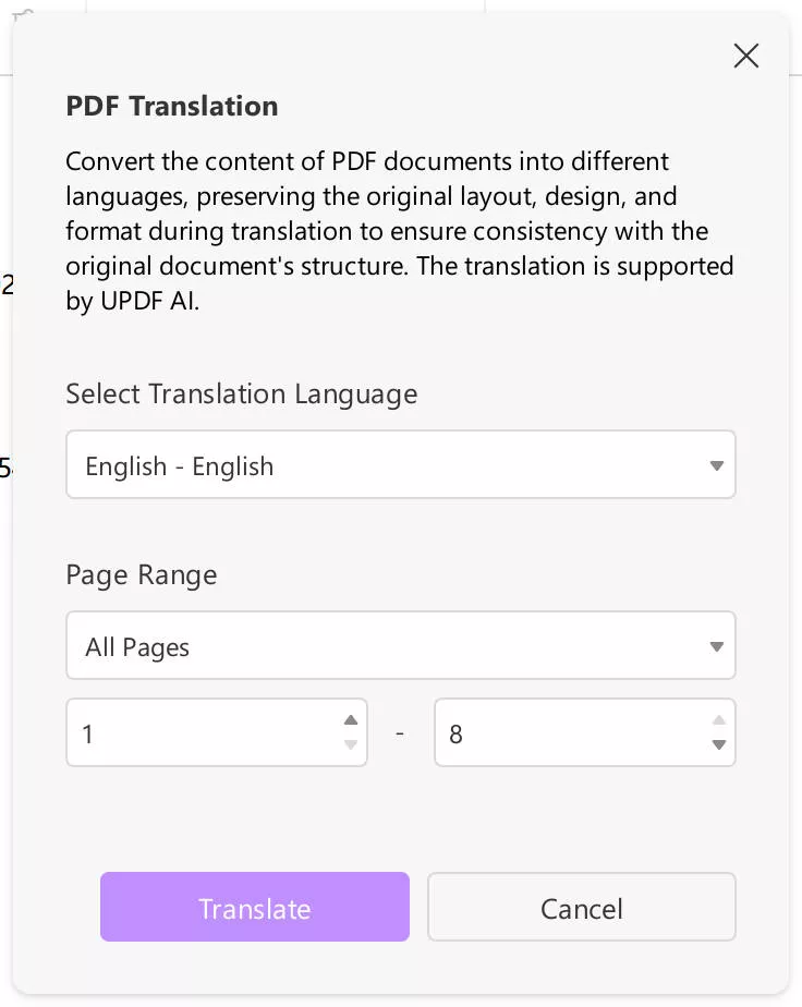 select language and page range