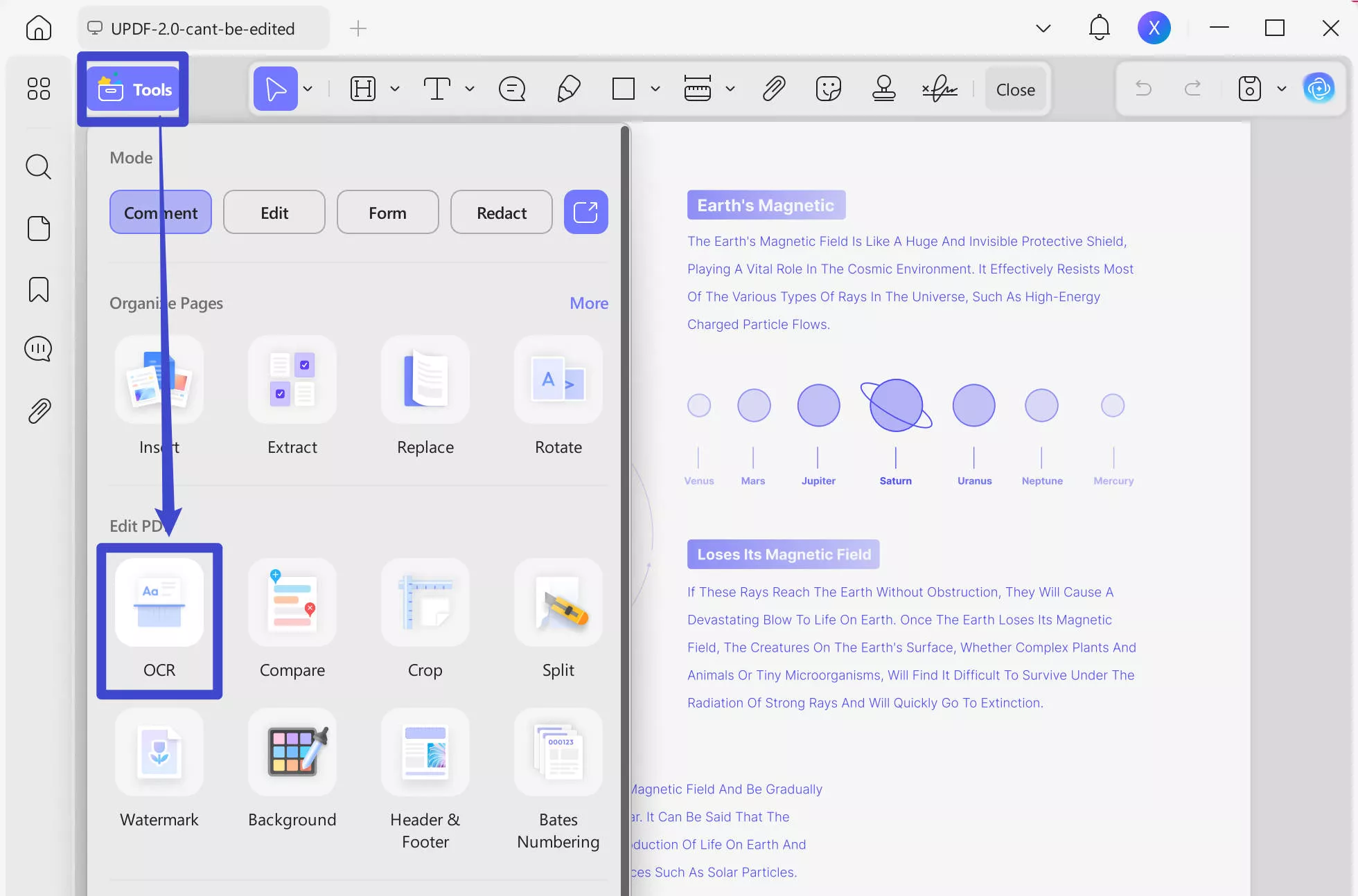 Perform OCR on the scanned PDF with UPDF