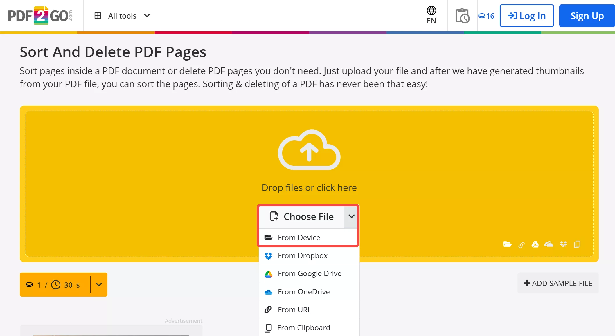 rearrange pdf pages online import the desired pdf file