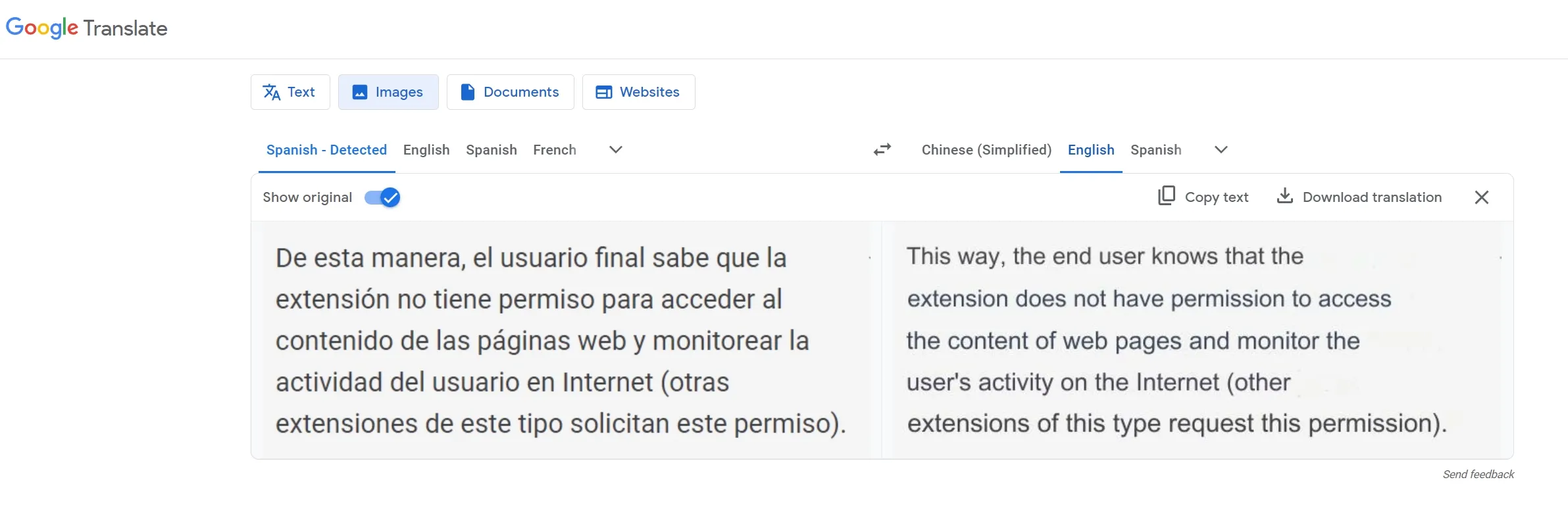 translate image Spanish to English google