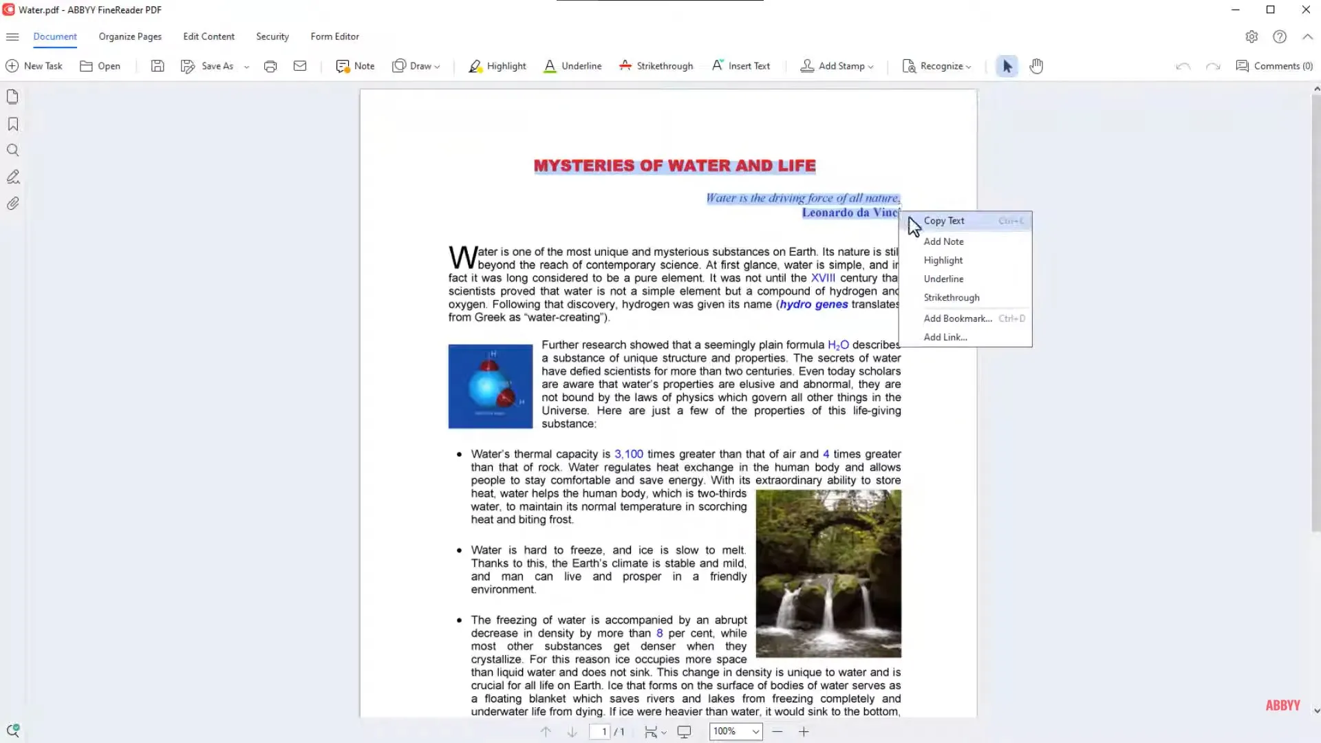 abbyy finereader copy text