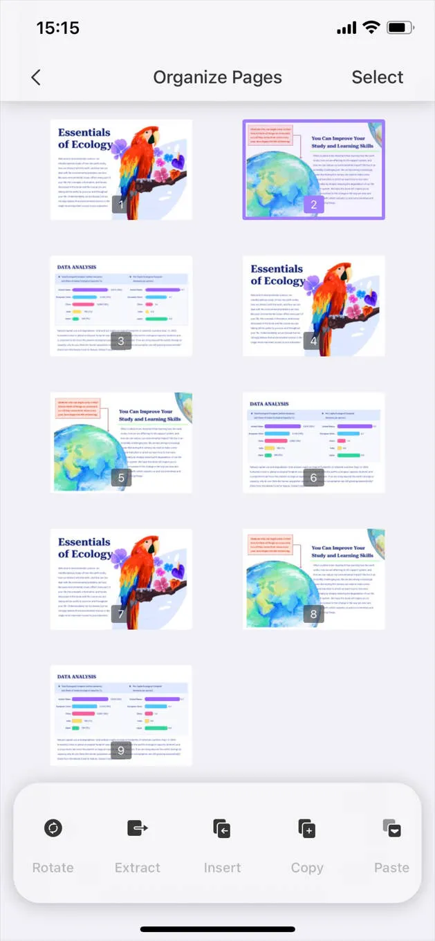 Organize PDF pages with updf for ios