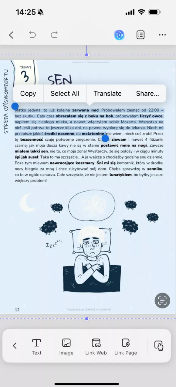 select the text that you want to translate and choose the "Translate" option