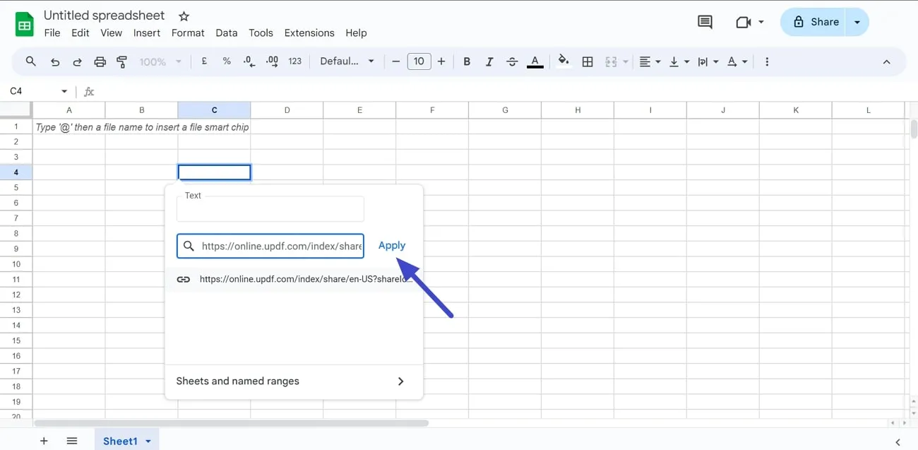insert pdf into google sheets paste the link in the cell