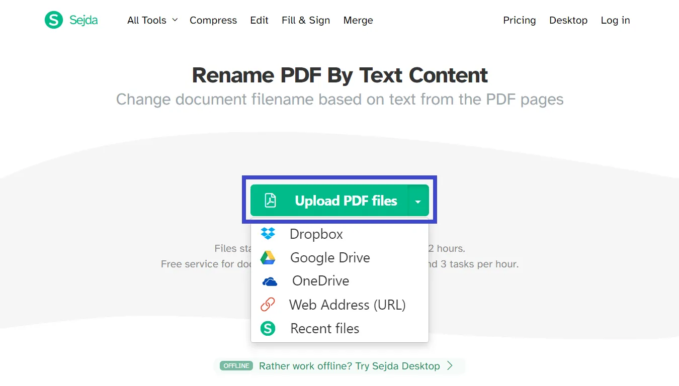 rename pdf Click on Upload PDF files.