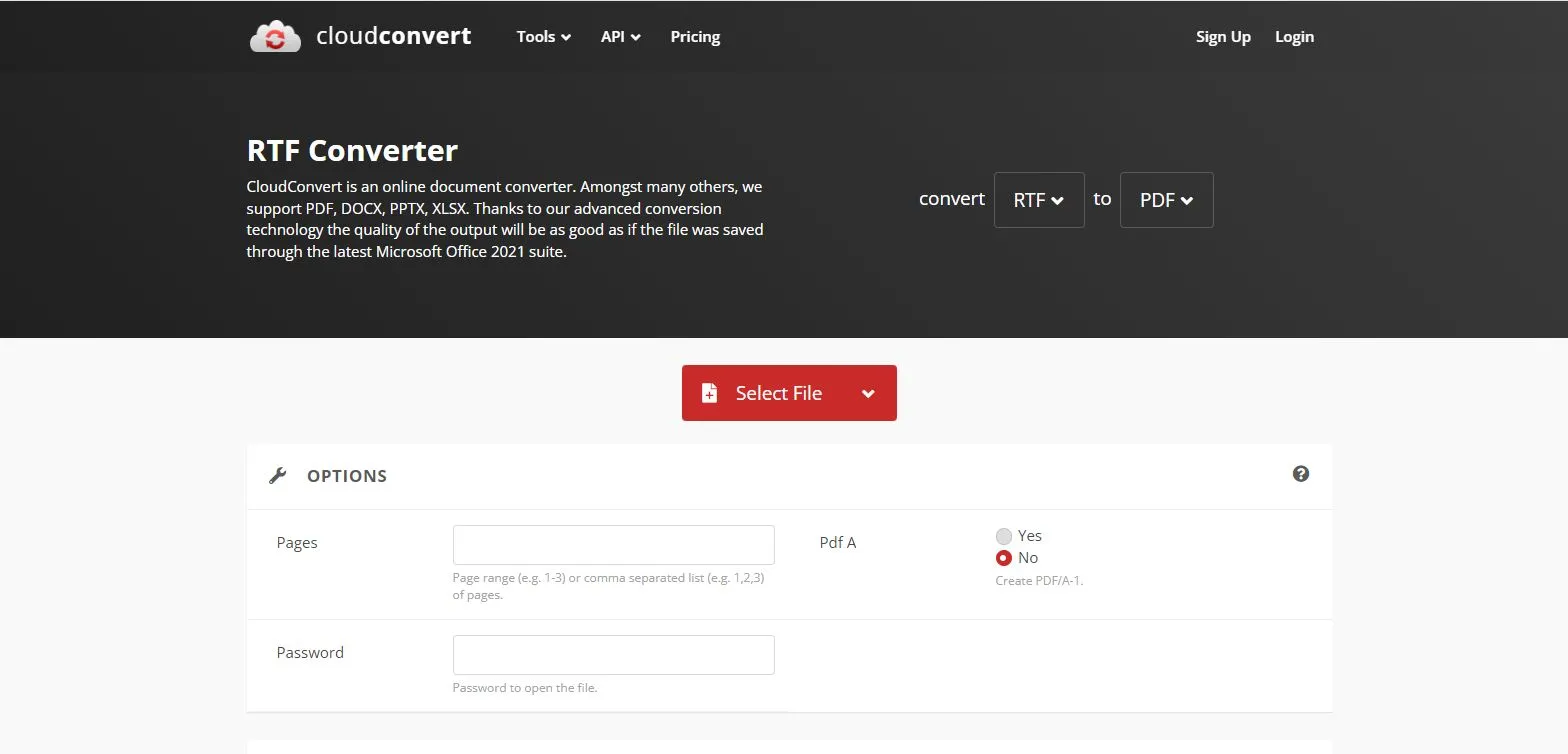 convert rtf to pdf CloudConvert