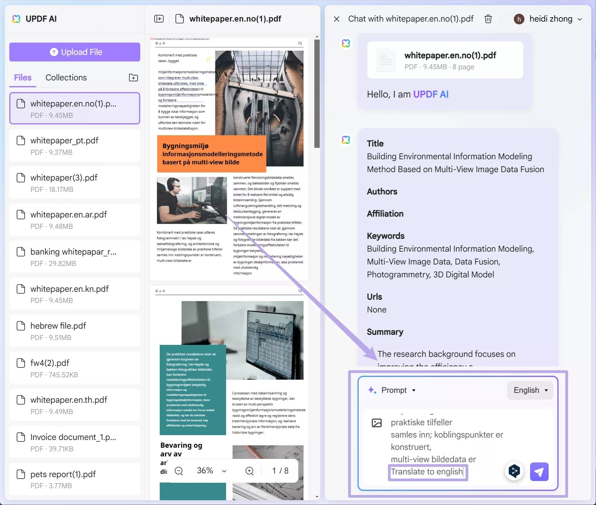Copy to translate Norwegian PDF to english with UPDF AI Online