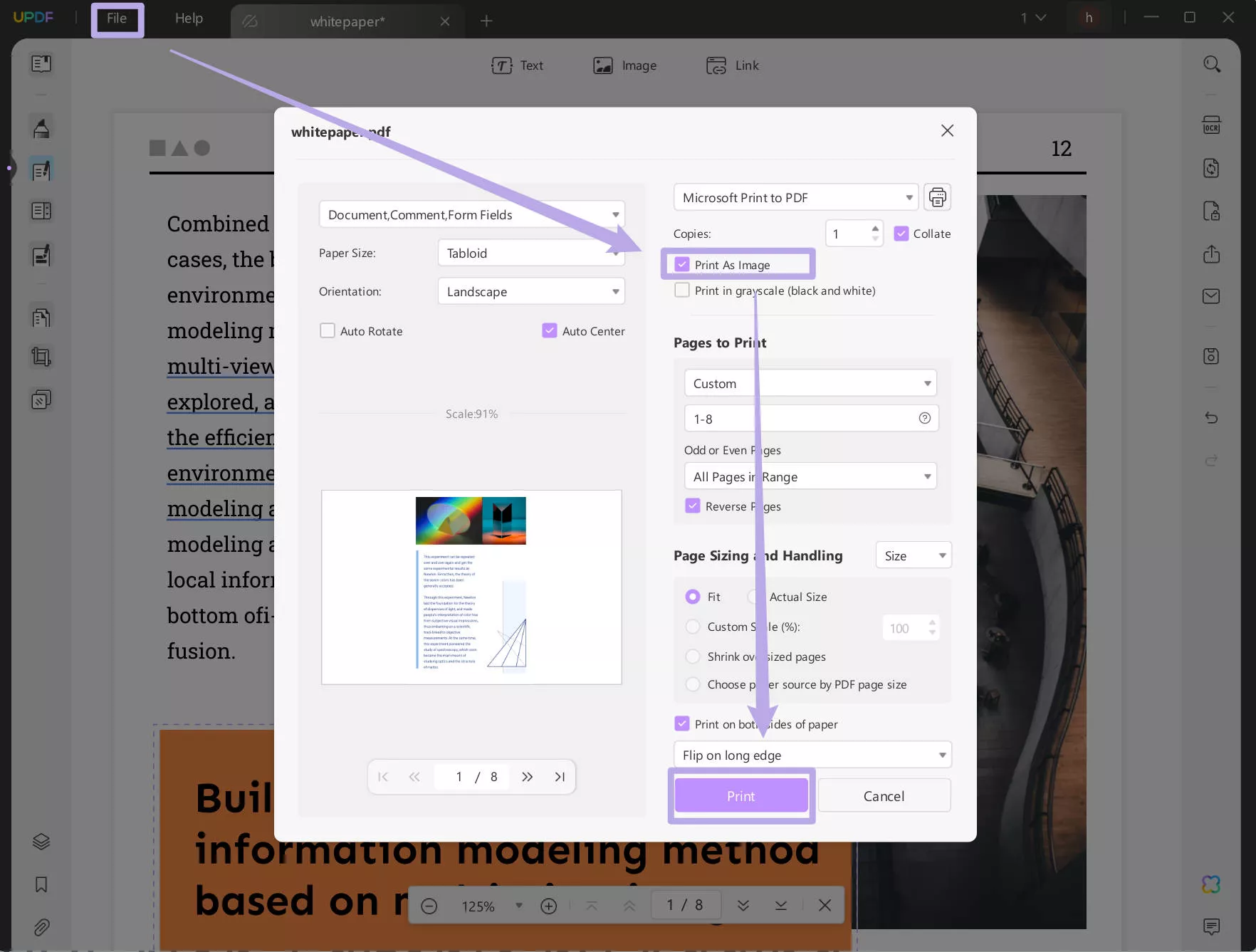 print pdf as image with updf on windows