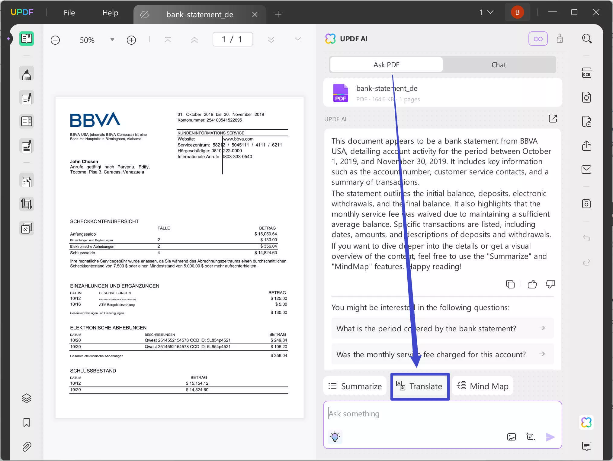 translate PDF through chatbox