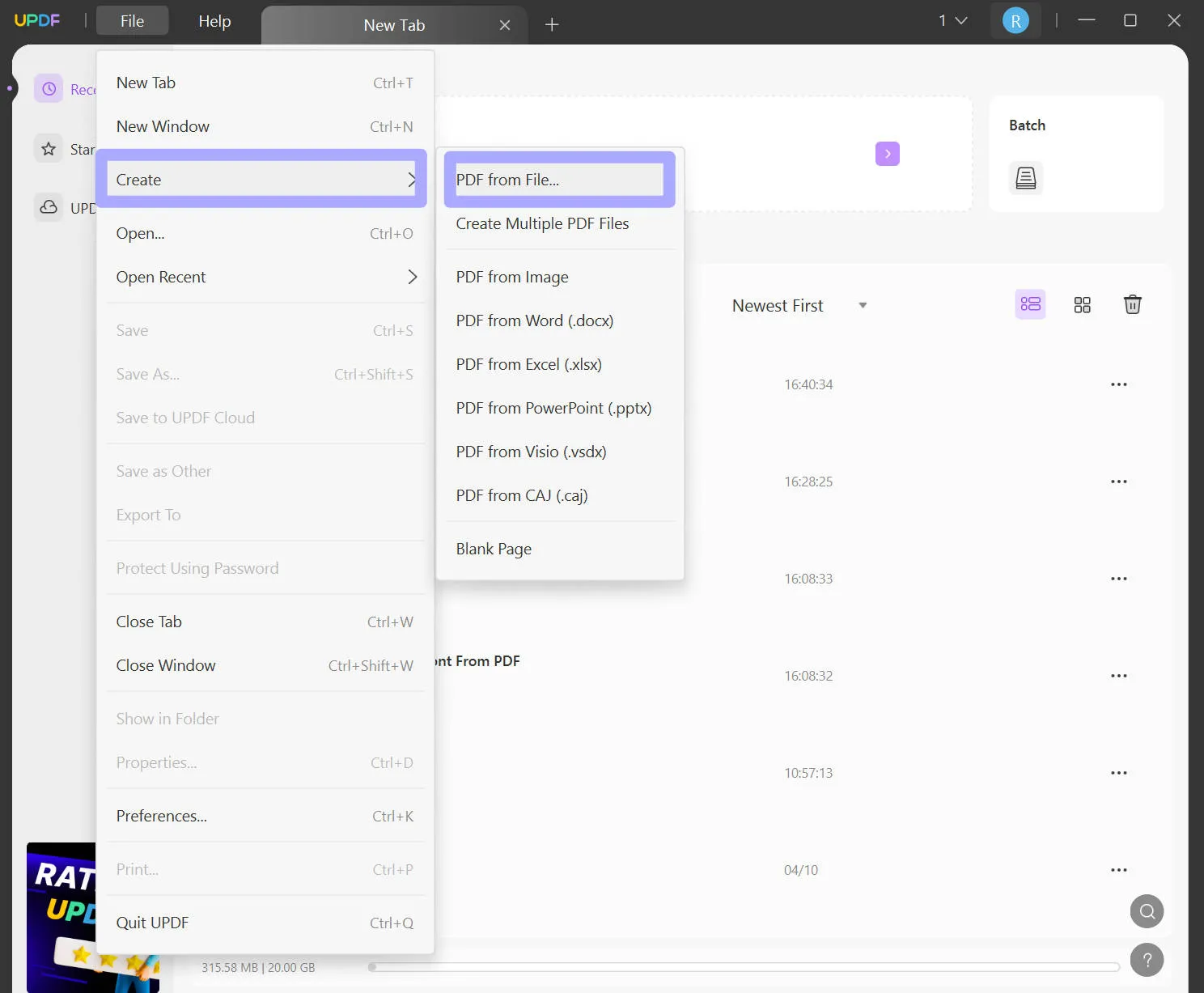 Create from file with UPDF.