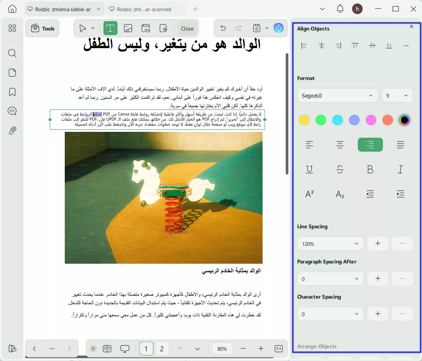 edit properties updf windows for arabic