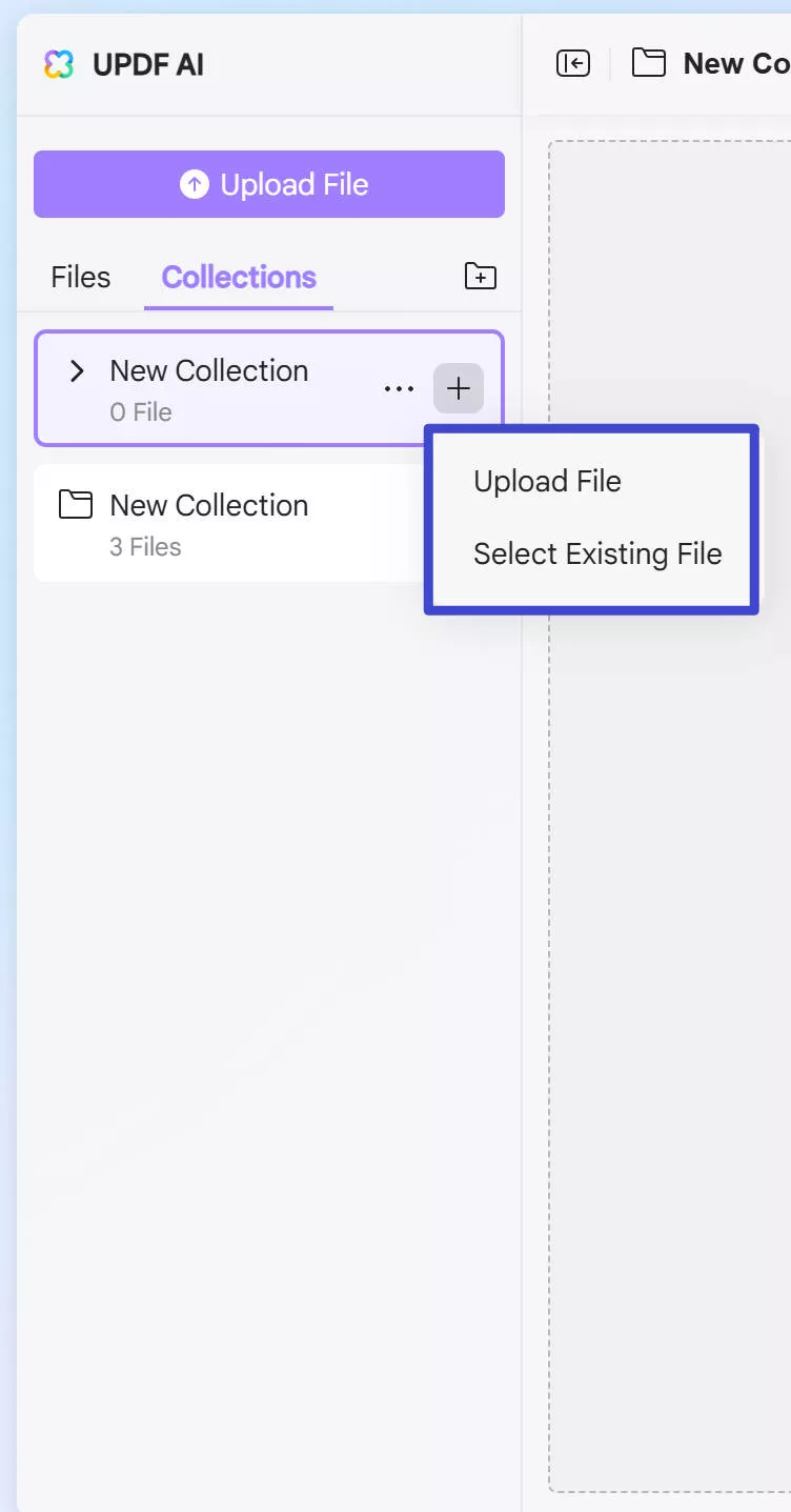 upload PDF from local storage or select from existing ones