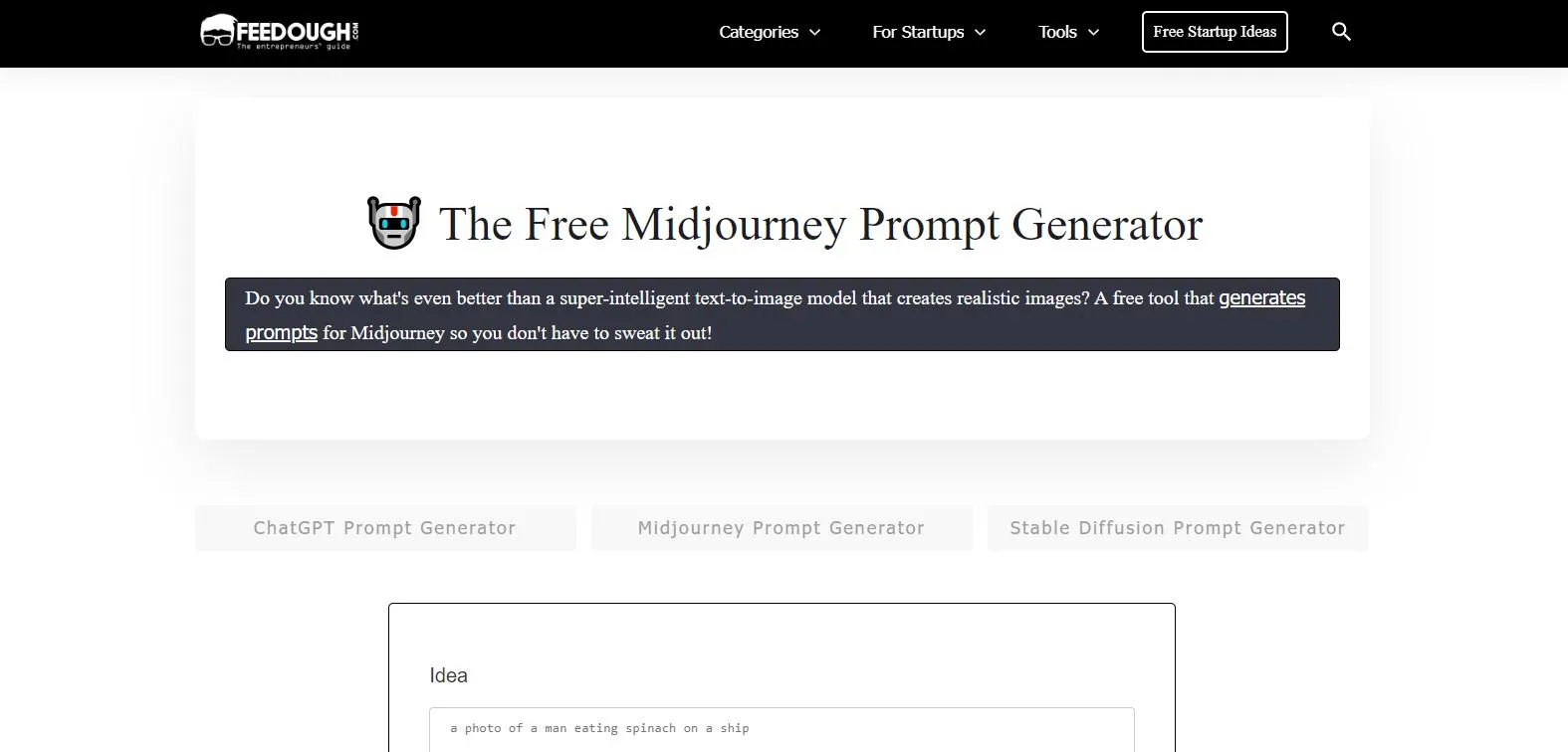 ai prompt generator Feedough Website
