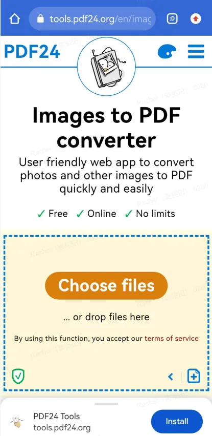 choose files to batch convert images to PDF with PDF24tools on Android