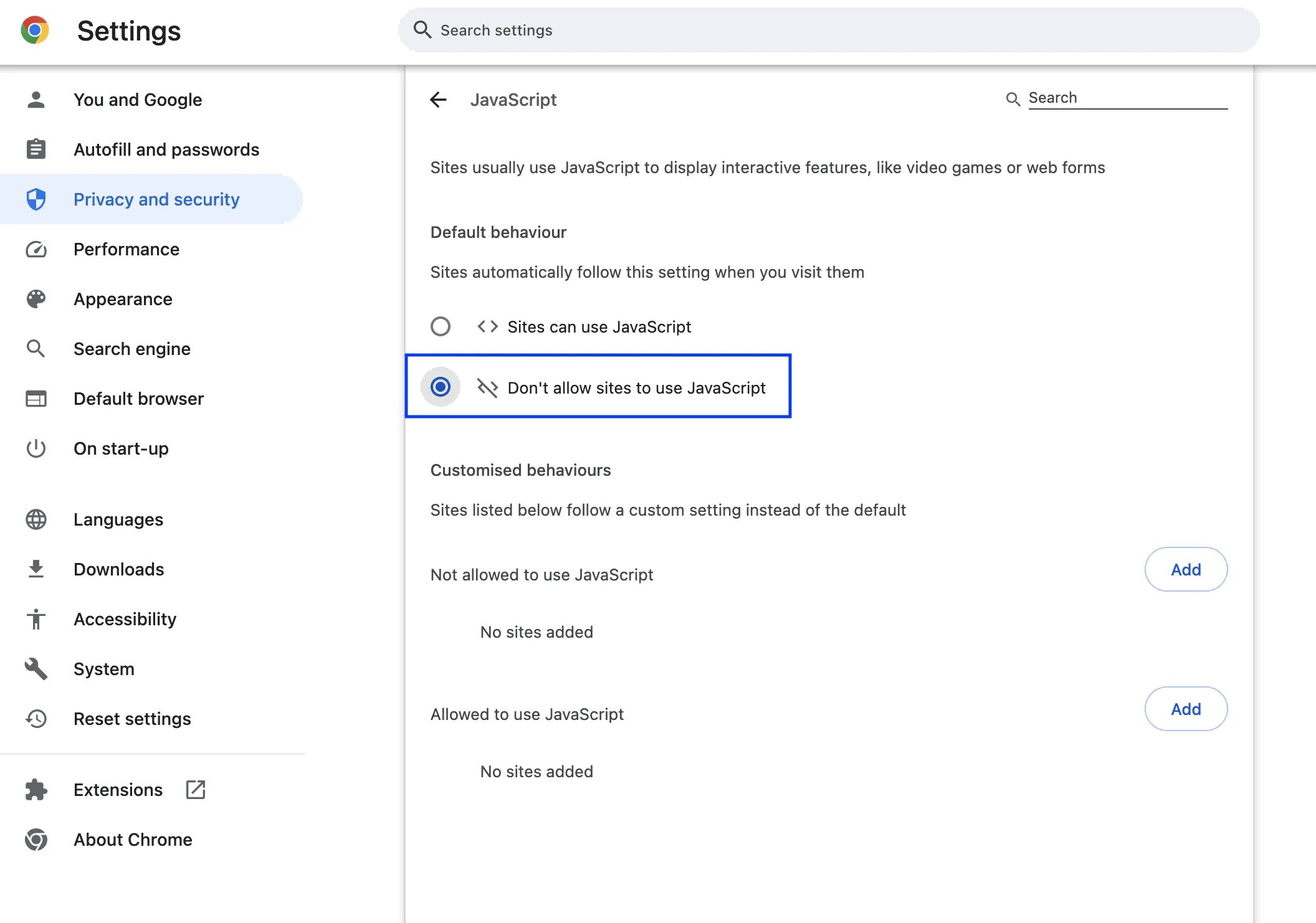 click Don't allow sites to use JavaScript to copy text from protected web page