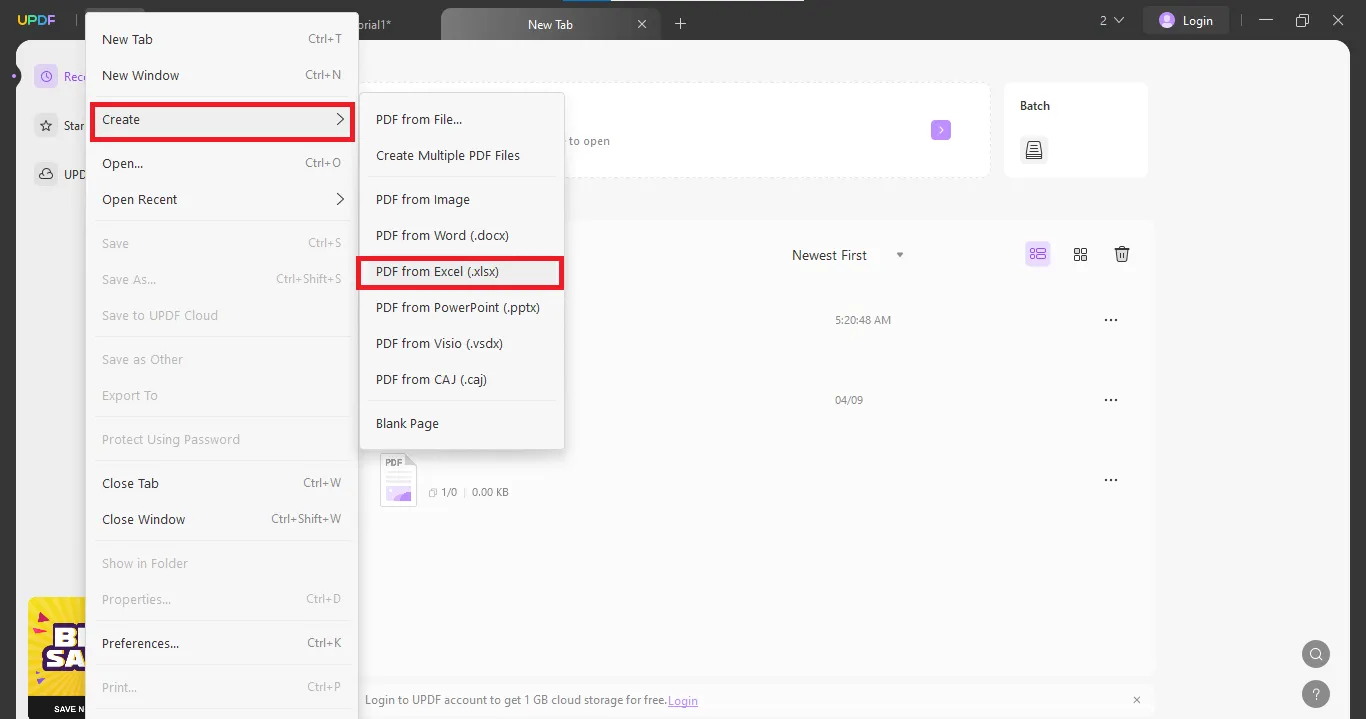 Create PDF from Excel with UPDF