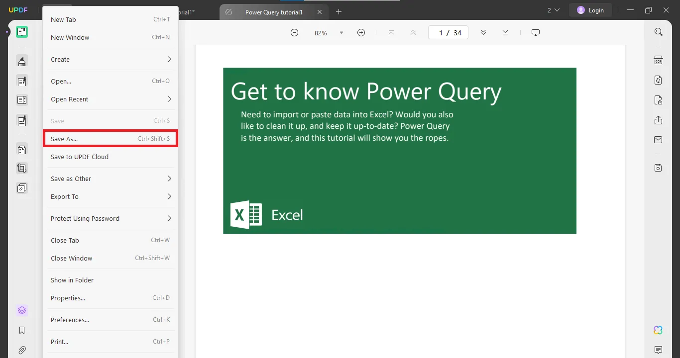 Save the PDF format after creating from Excel with UPDF