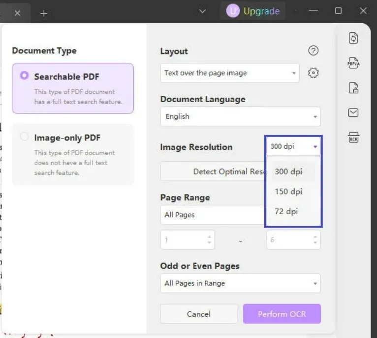 Perform OCR to extract background from PDF
