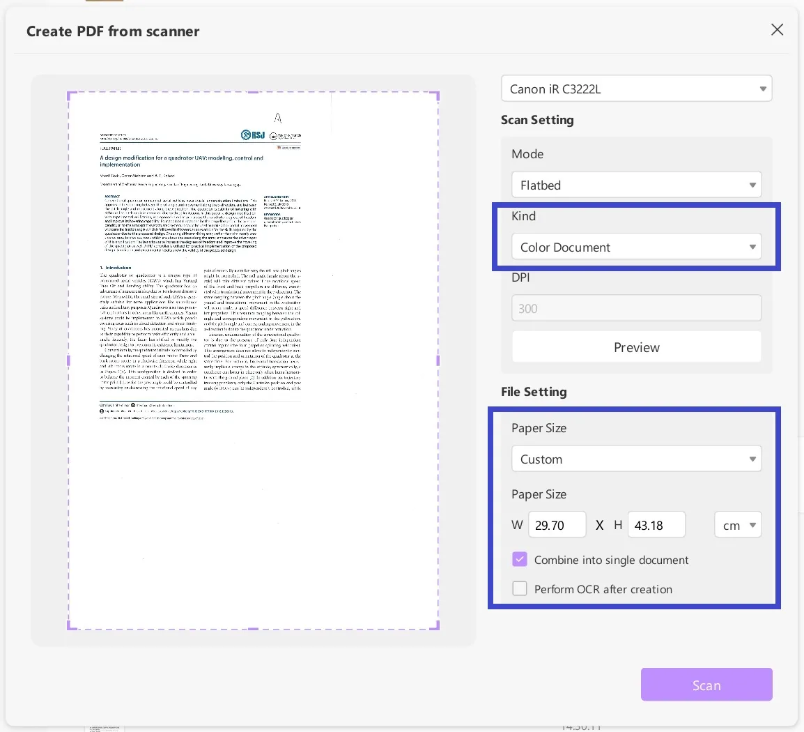pick scanner and file settings