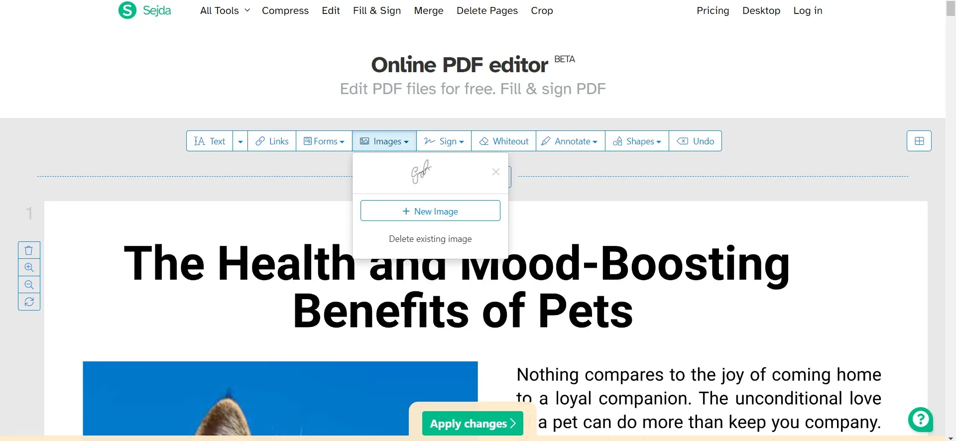 pdf image editor Sejda