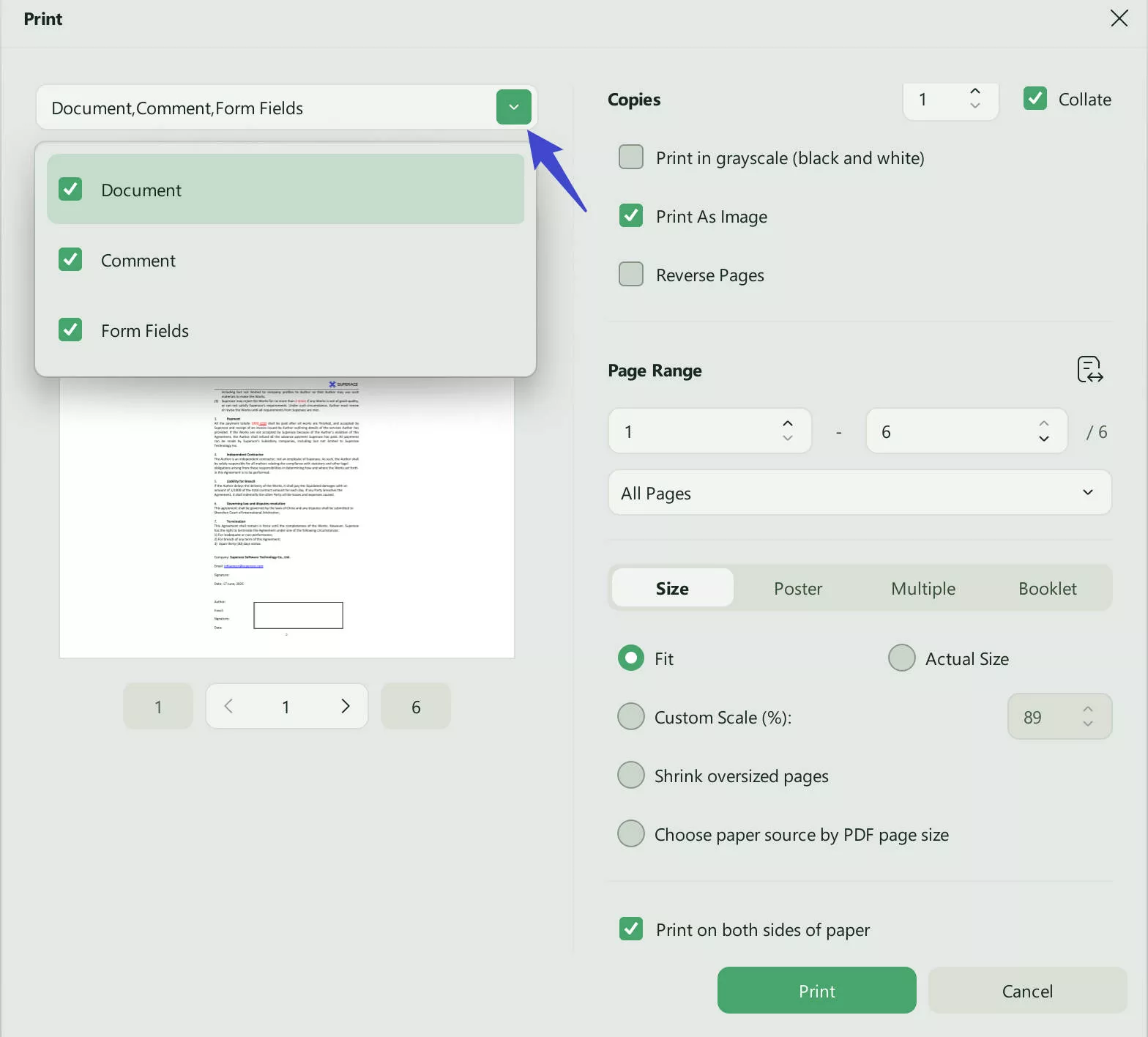 Customize UPDF Print Settings to convert fillable PDF form to regular PDF with UPDF