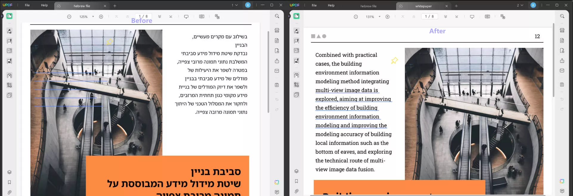 Translate hebrew PDF to english with UPDF on Windows