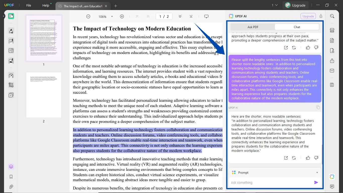 essay improver ai Rewrite text with UPDF's AI Assistant