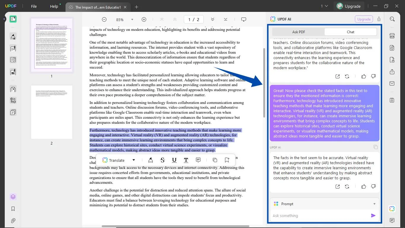 essay improver ai Check facts and information with UPDF's AI