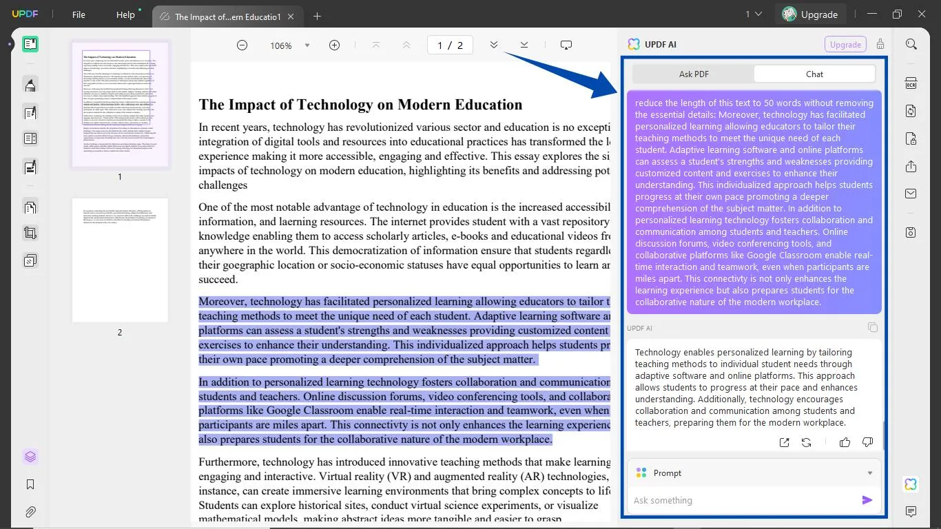 essay improver ai Adjust the essay's length with UPDF's AI Assistant