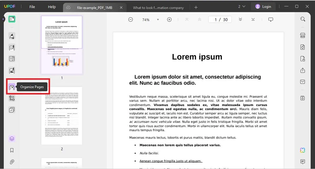 click organize pages in UPDF to interleave pages with UPDF