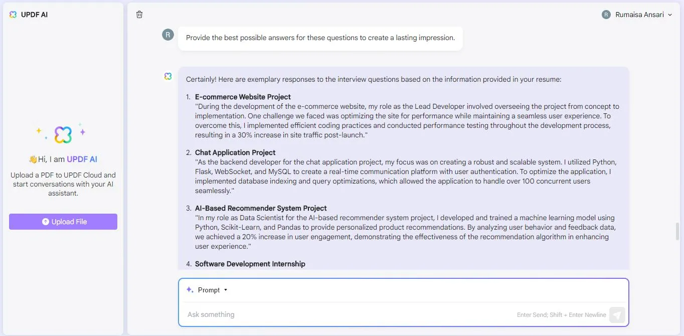 get the best answers for the job interviewers with UPDF's AI Assistant Online