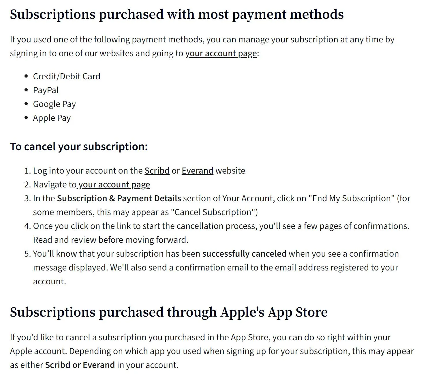 scribd cant cancel subscription