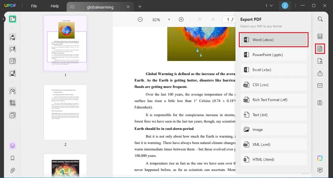 export your pdf in word or text file with UPDF