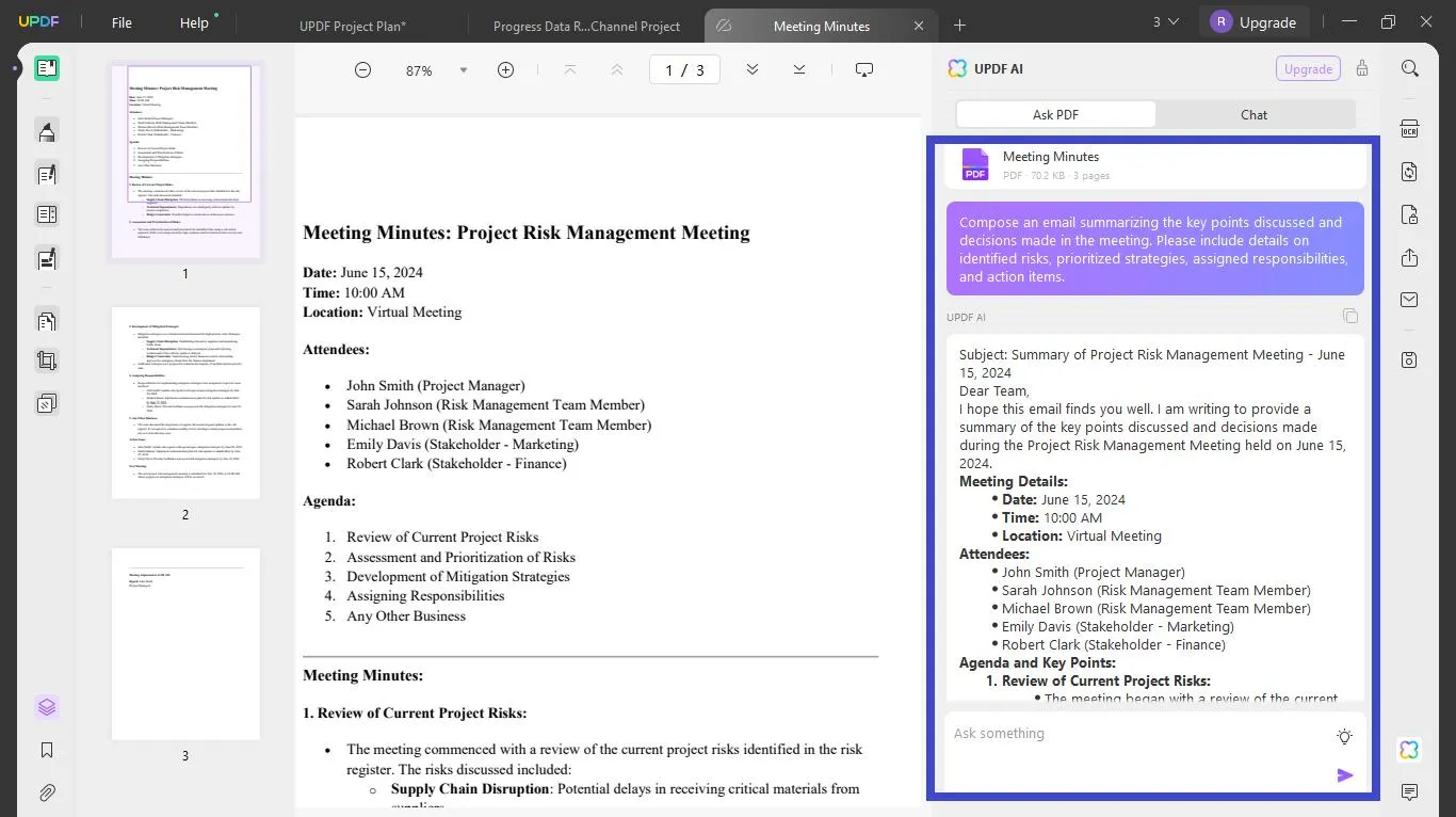 create a summary email with UPDF's AI Assistant