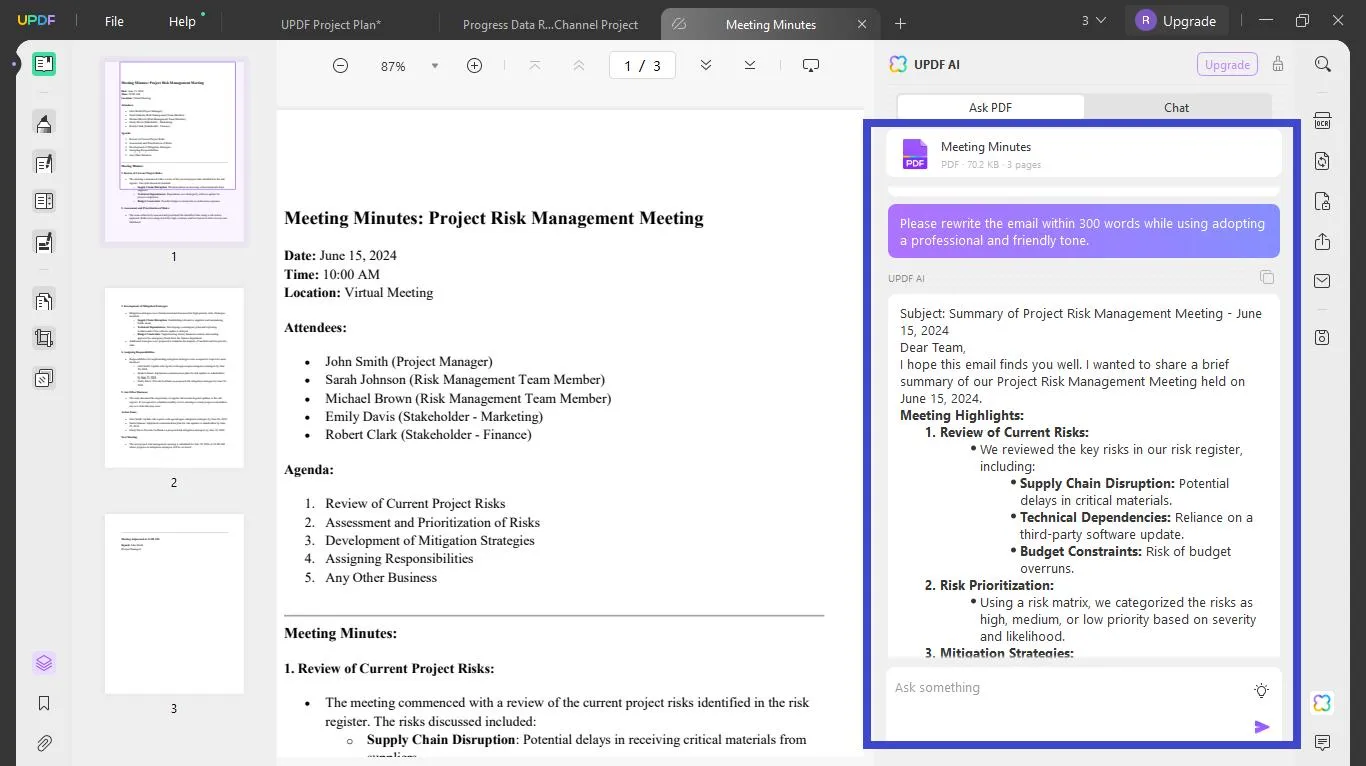 Rewrite the summary email with UPDF's AI Assistant