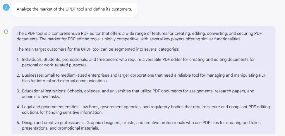 enter the prompt to anazlye the market with AI Assistant of UPDF Online