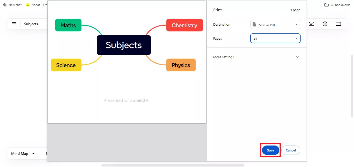 click save to save your xmind file as a pdf with xmind online